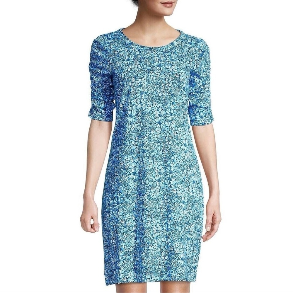 Lilly Pulitzer Belden T-Shirt Dress Cumulus Blue Blooming Together Sz S
